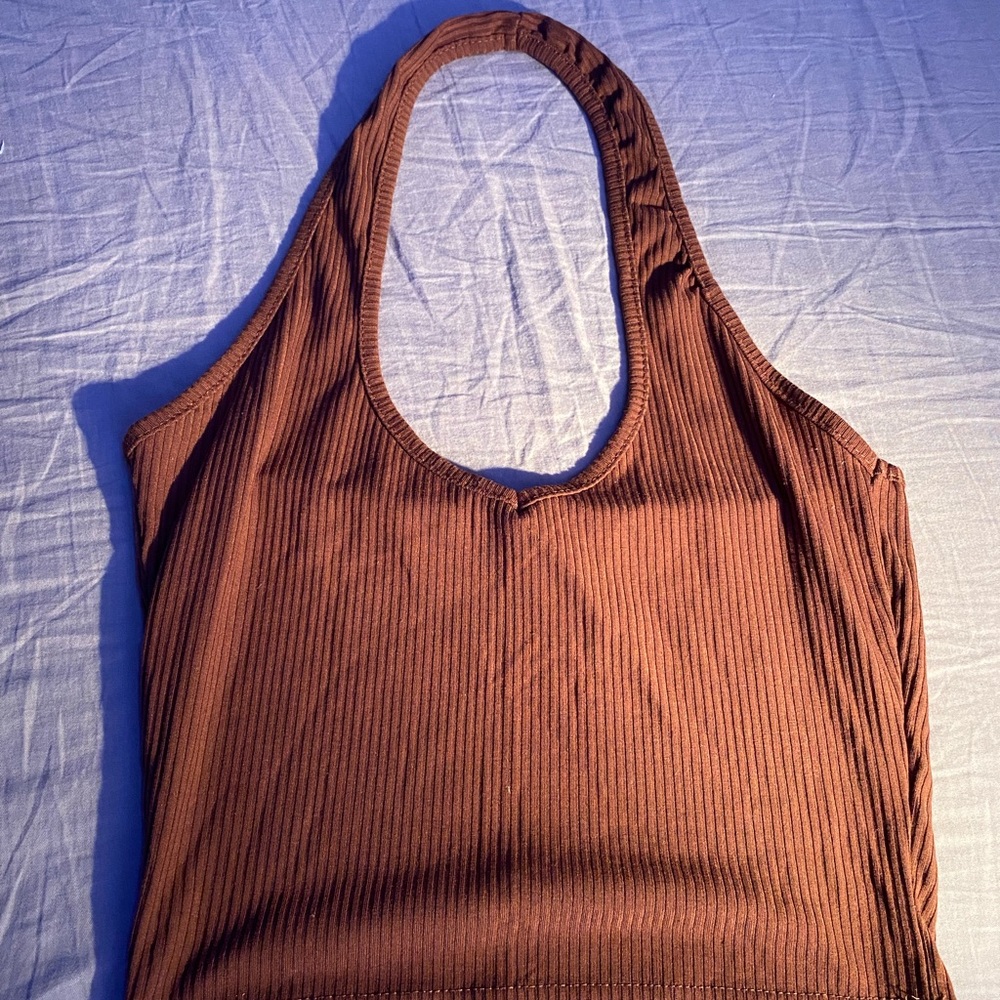 Brown halter neck crop top